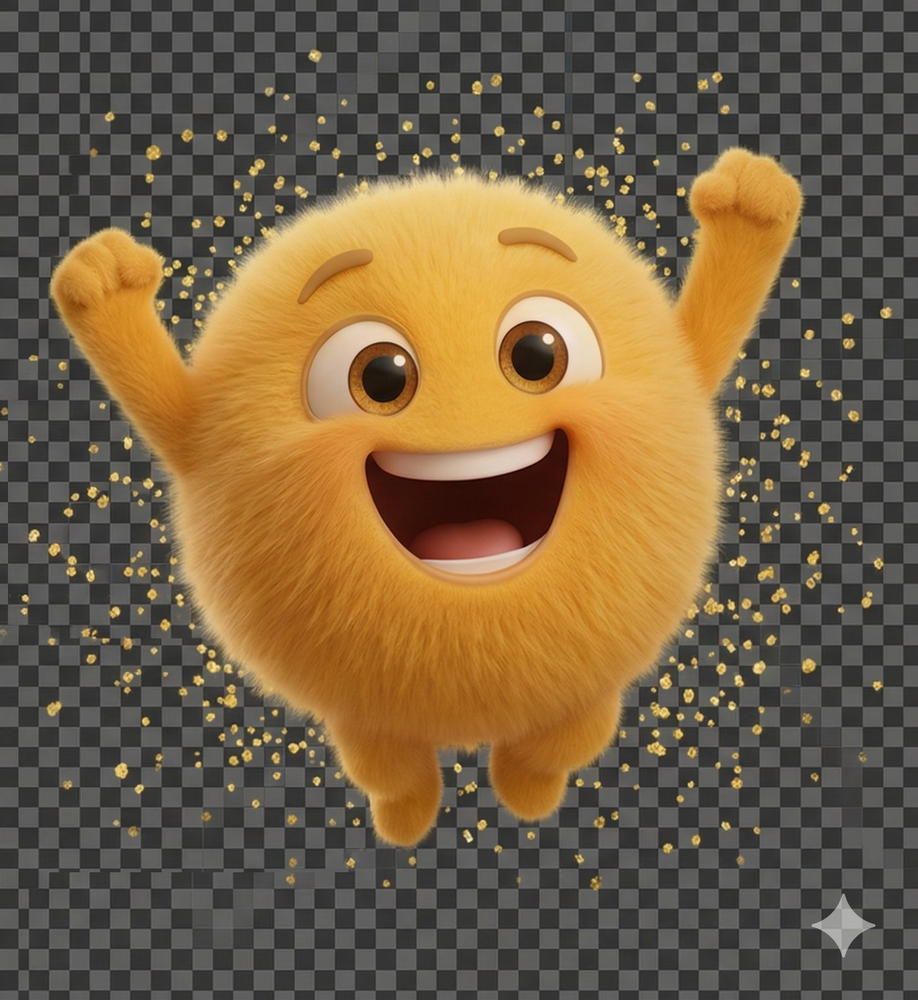 Hyped mascot celebrating with arms up